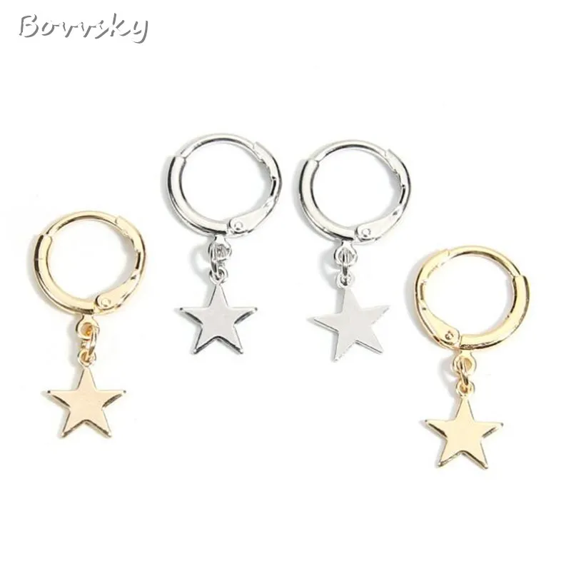 

Bovvsky Endless Circle Hoop Earrings Handmade Gold Color Simple Star Earring For Women small Chic Bijoux Jewelry