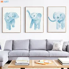 Nordic Blue Elephants Prints Watercolor Painting Animal Wall Nordic Blue Elephants Prints Watercolor Painting Animal Wall
