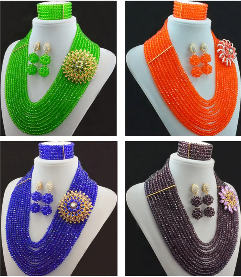 

Hot Nigerian Wedding African Beads Jewelry Set Crystal Beads Necklace African Costume Bridal Jewelry Sets Free Shipping ABC07