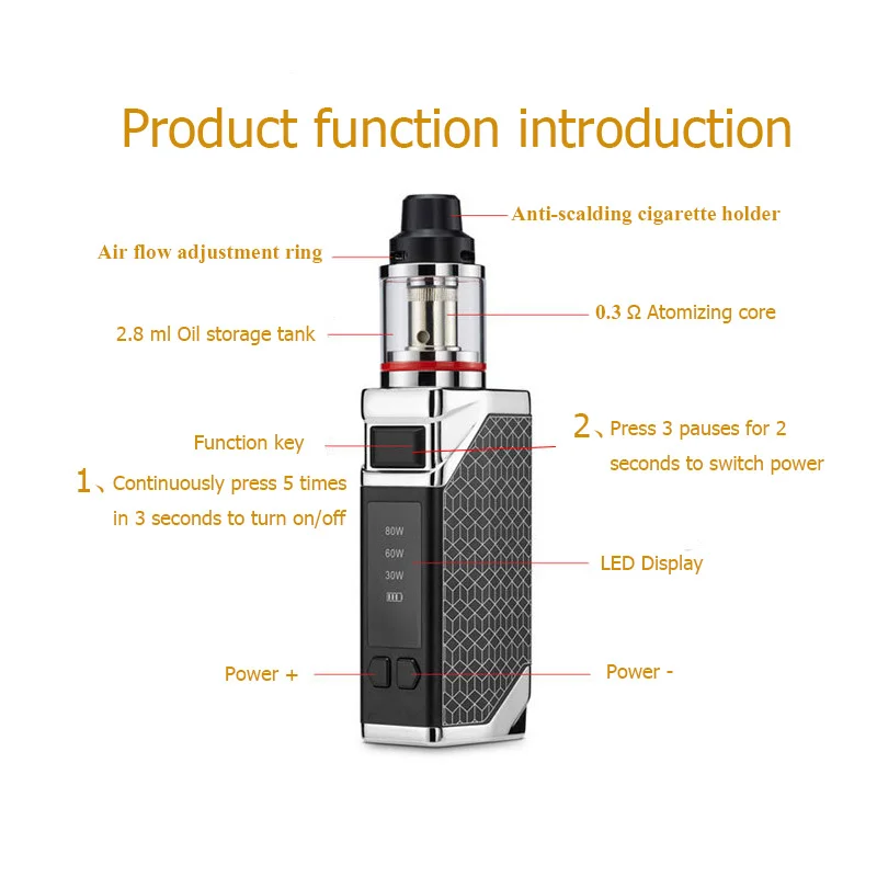 FERSHA 80 Вт Супер дым электронная сигарета кальян vape комплект 2200 мАч батарея мод 2 8