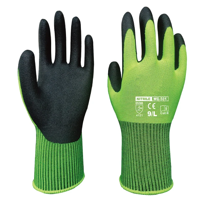 FBA Amazon Garden Gloves Safety Gloves Nylon With Nitrile Sandy Coated