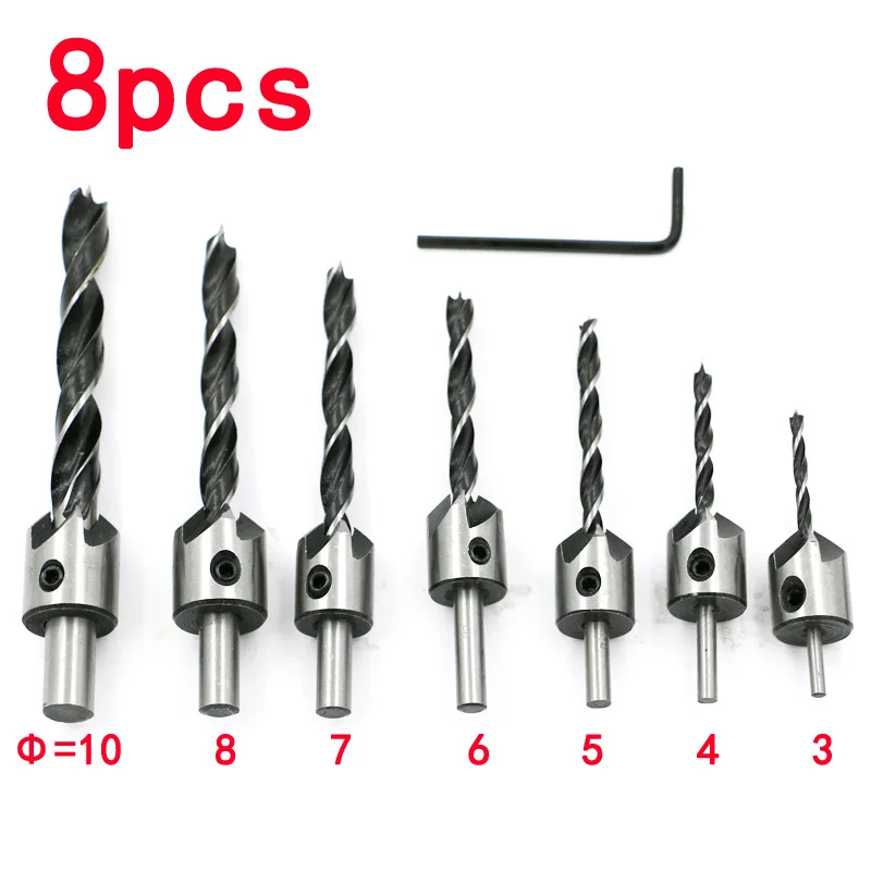 Three sharp woodworking Countersunk head drilling / reaming drill