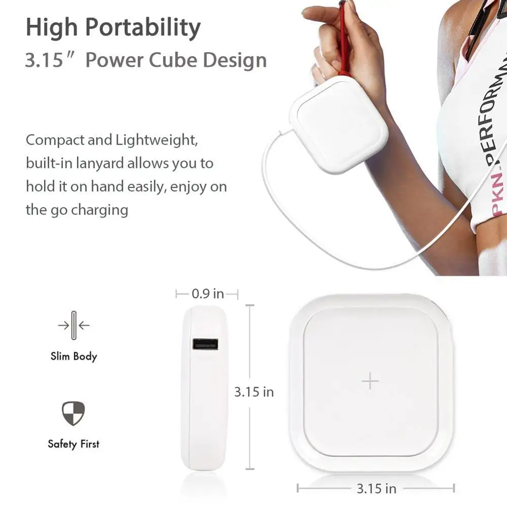  MIPOW QI Portable Wireless Power Bank 10000mah Battery Charger with High-Speed Dual USB Port Extern