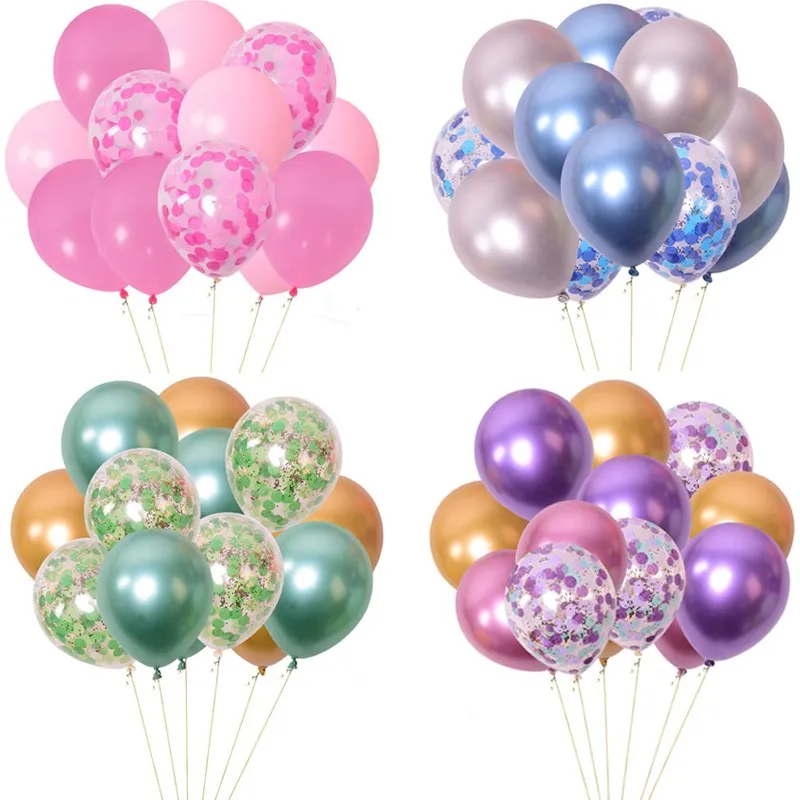 

15pcs 12inch Metallic Macaron Latex Balloons Paper Confetti Balloons Chain Birthday Party Supply Wedding Baby Shower Decorations