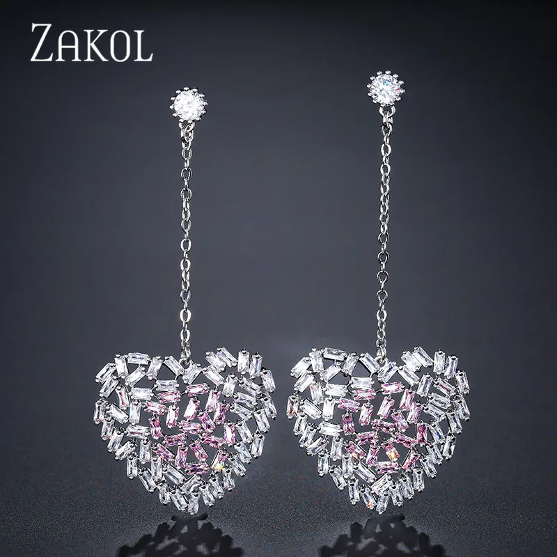 ZAKOL модные серьги-капли с кристаллами в виде багета, циркония, CZ для женщин, модные роскошные длинные висячие серьги, ювелирные изделия FSEP2154