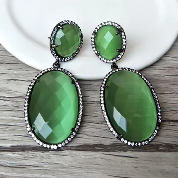 

1 Pair oval shaped opal Earrings CZ Crystal zircon Stone Micro pave Dangle Earring,Earrings Jewelry For Women ER185