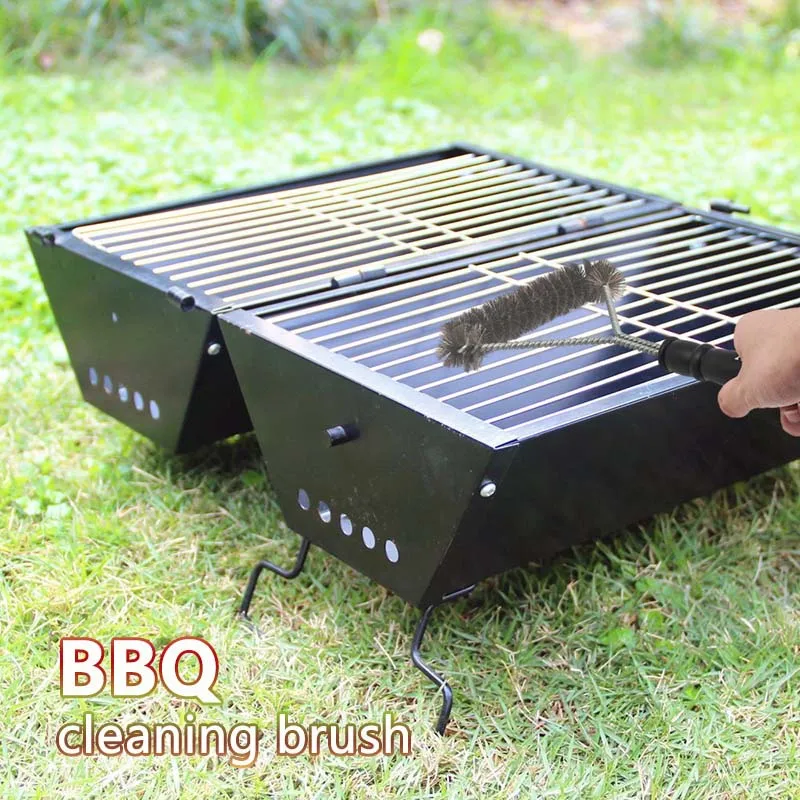 

Cleaning Brushes With Handle Non-stick Barbecue Grill BBQ Brush Stainless Steel Wire Bristles Durable Cooking Heat Resistance