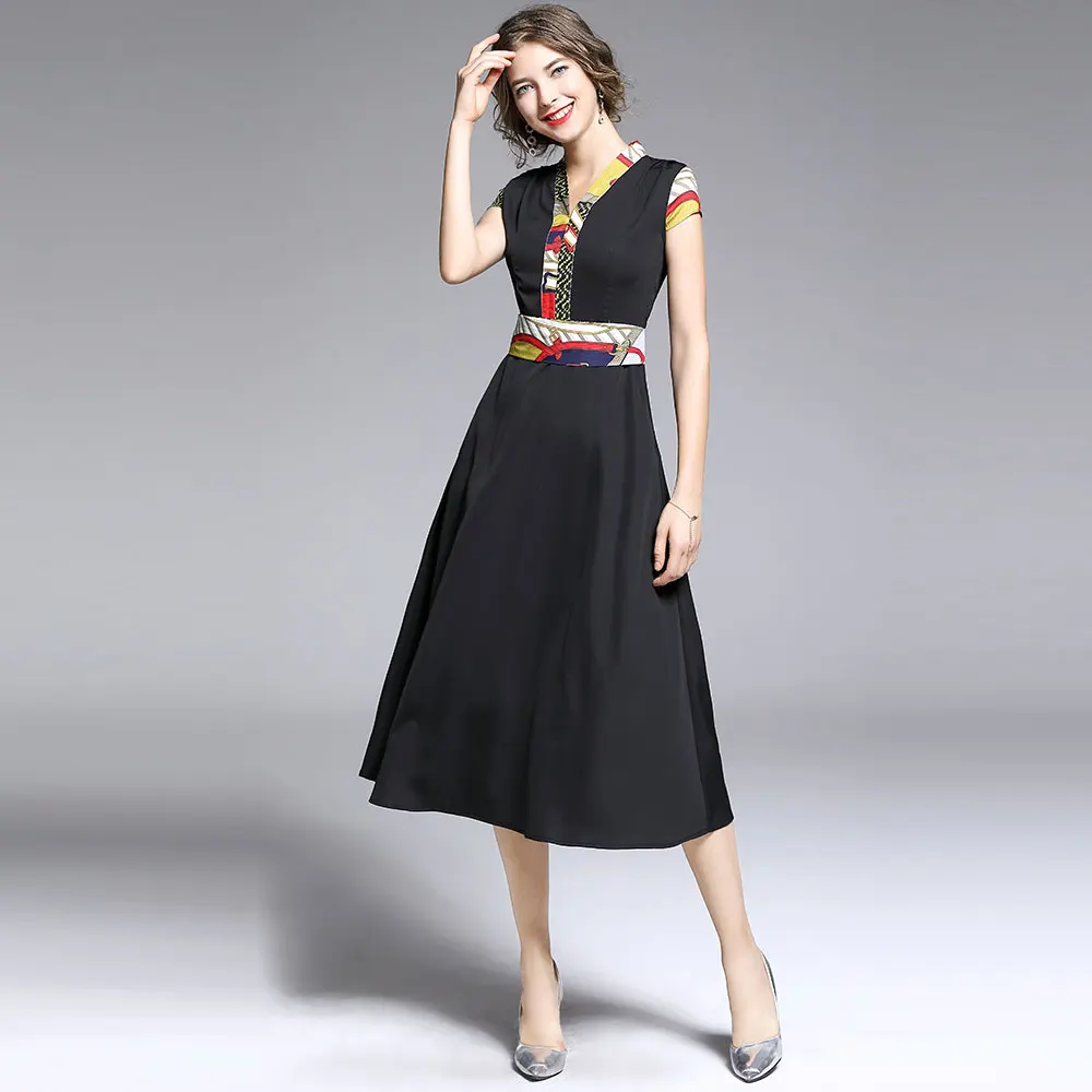 Borisovich женское летнее повседневное длинное платье, бренд, модное лоскутное элегантное ТРАПЕЦИЕВИДНОЕ женское платье с v-образным вырезом для вечеринок N1252
