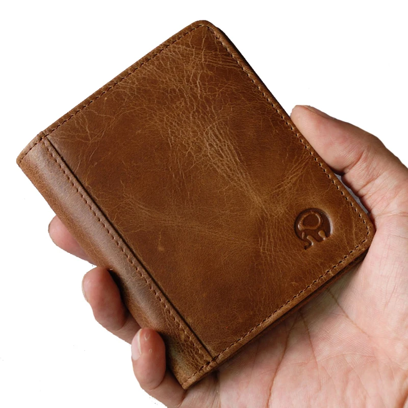 100% Genuine Leather Small Mini Ultra thin Wallets men Compact wallet Handmade wallet Cowhide ...