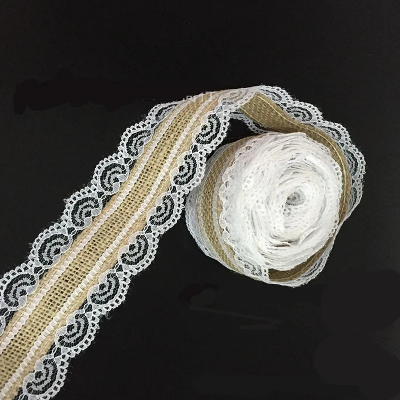 10 м натуральный джут, джутовая ткань, мешочная Ткань кружево лента рулон+ белое кружево винтажное свадебное украшение вечерние поделки на Рождество Decora - Цвет: natural