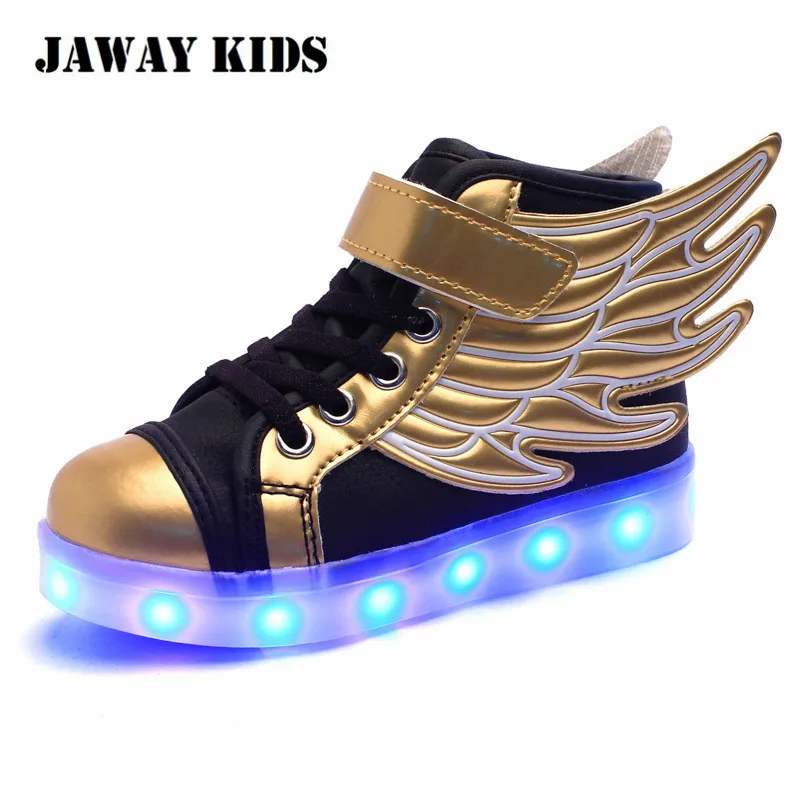 Детские кроссовки с подсветкой Jawaykids usb зарядкой и крыльями ангела светящиеся для