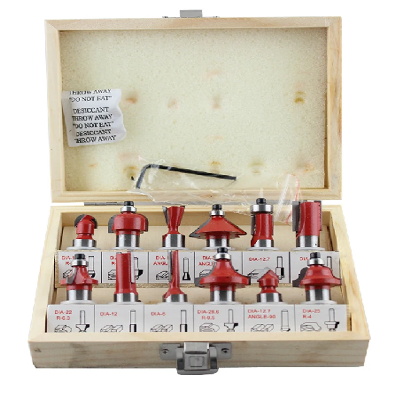 12pcs 1/4 Inch Shank Tungsten Carbide Woodworking Cutter Router Bit Set