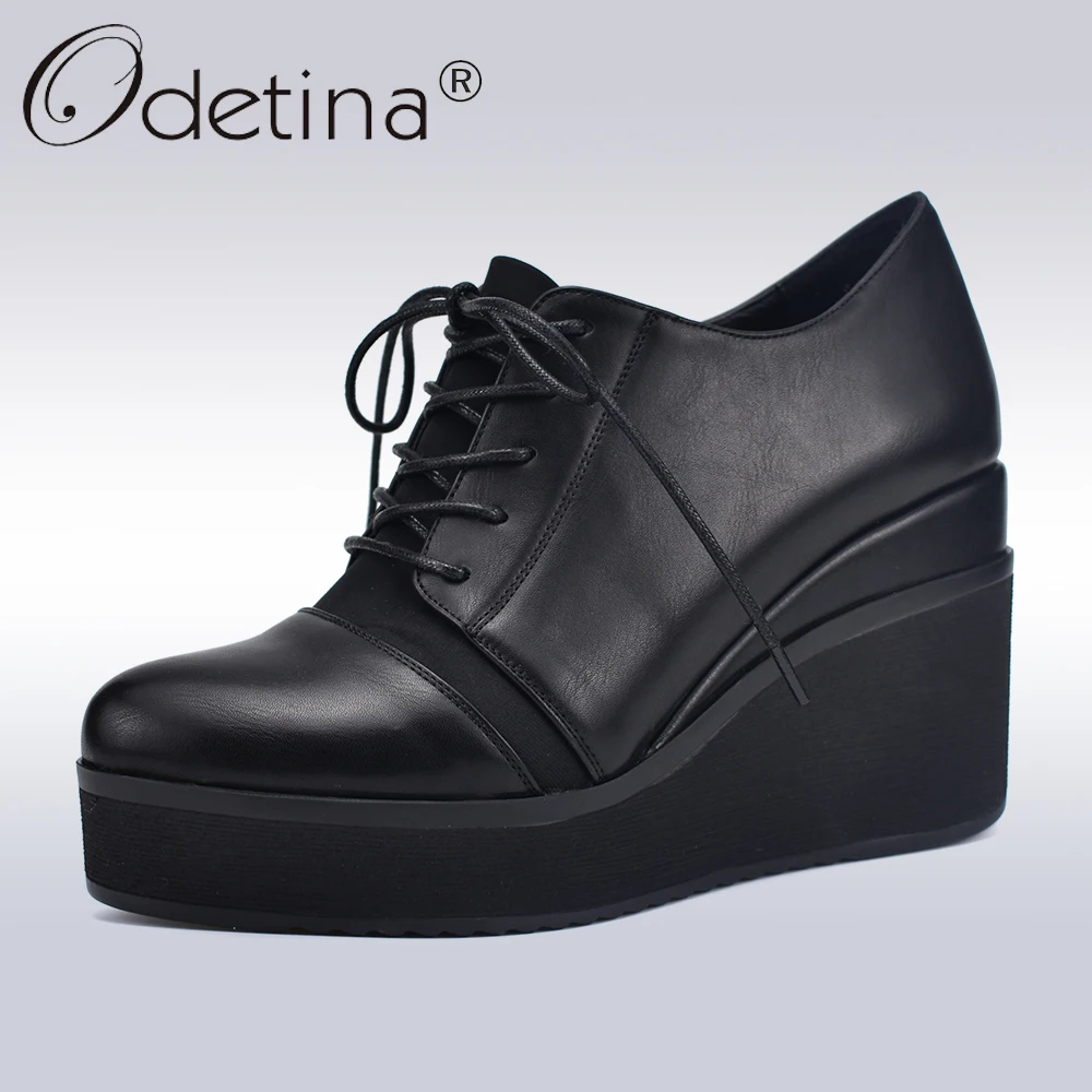 

Odetina New Fashion High Quality Woman Super High Platform Wedge Shoes Lace Up Pumps Womens High Heels Thick Sole Casual Shoes