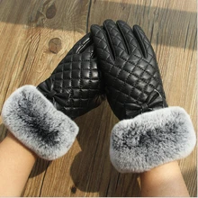 Качество настоящий мех кролика перчатки милый бант женские из натуральной овчины красные перчатки luva feminina inverno