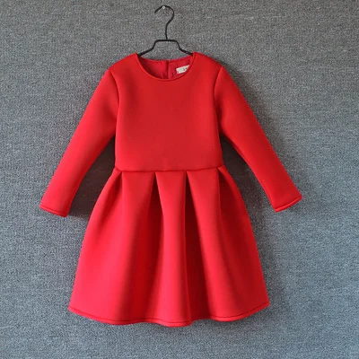 Весенне-зимнее однотонное хлопковое детское платье с принтом «память» нарядная длинная Плиссированная Юбка для мамы и дочки Одинаковая одежда для семьи платья для мамы и дочки - Цвет: RED