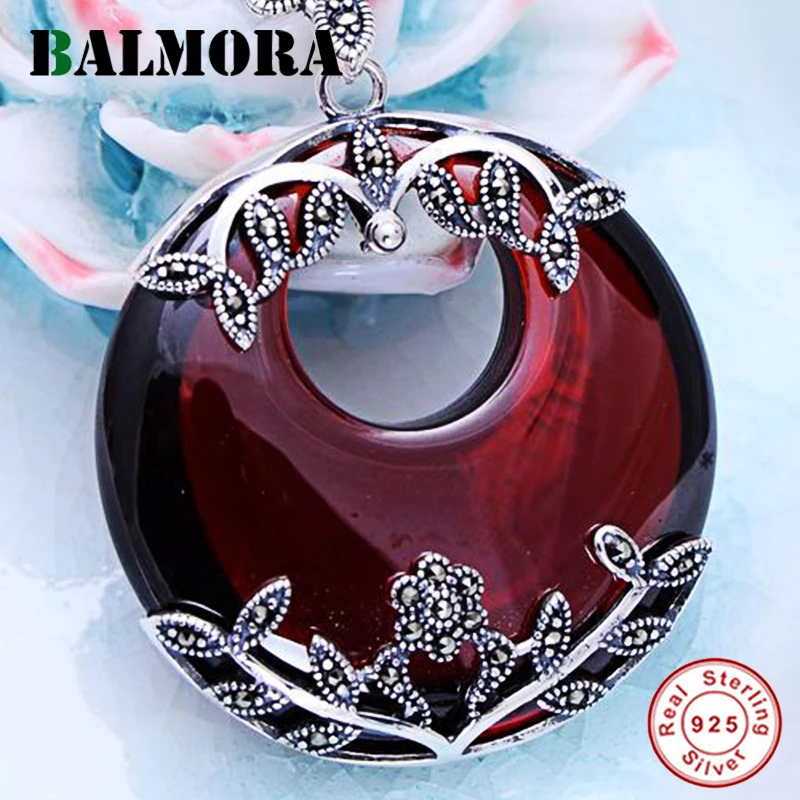 

BALMORA 925 Sterling Silver Garnet Safety Buckle Pendants for Women Vintage Jewelry Accessories Without a Chain JWP026923