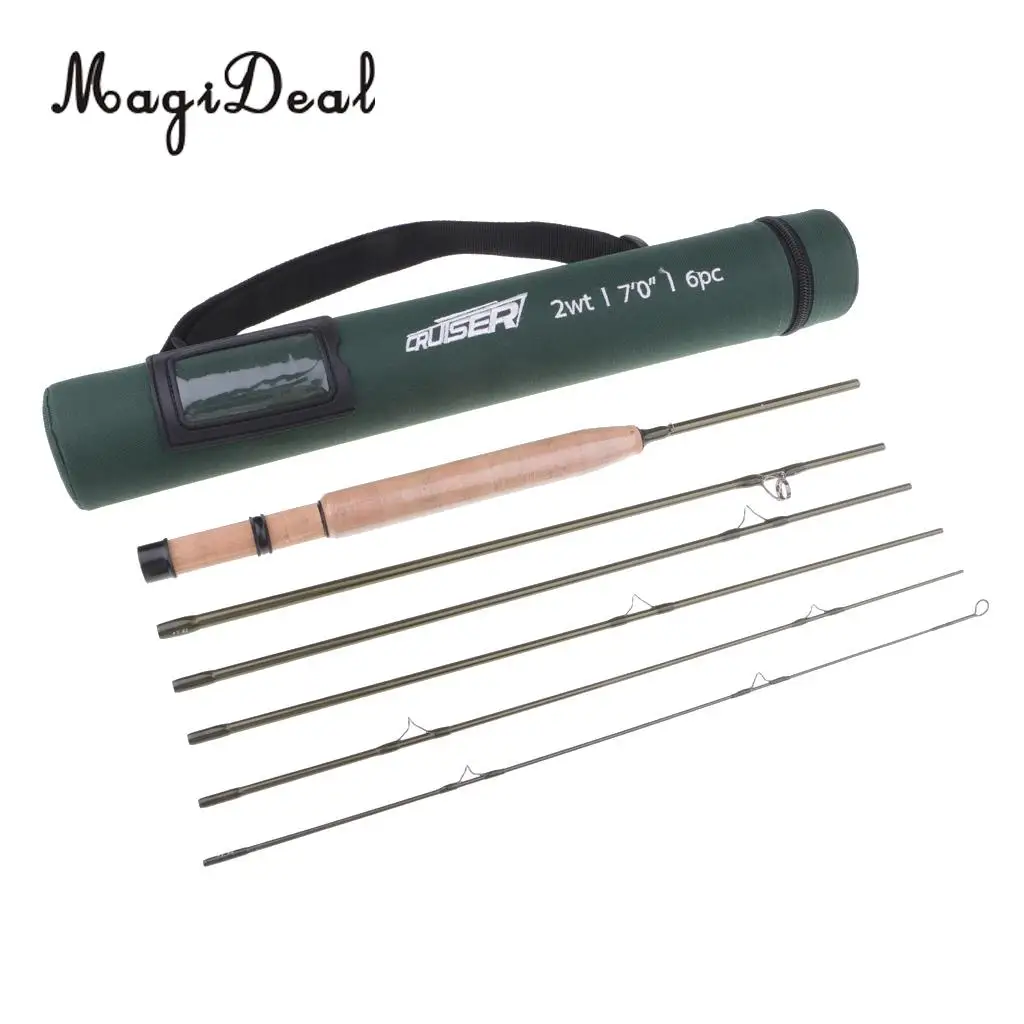 

Travel Fly Fishing Rod 7-8ft 2/3/4 WT Carbon Fiber Fast Action 6Pieces Soft Cork Handle Fly Rod with Tube