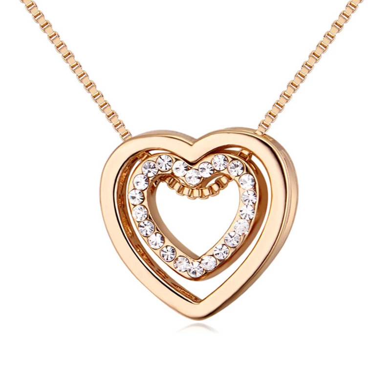 Gold Jewellery New Fashion Women Heart Shaped Zircon Pendant Necklace