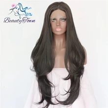 BeautyTown 4# натуральный черный цвет синтетические термостойкие волосы 150% плотность Косплей вечерние синтетические кружева спереди парик для женщин