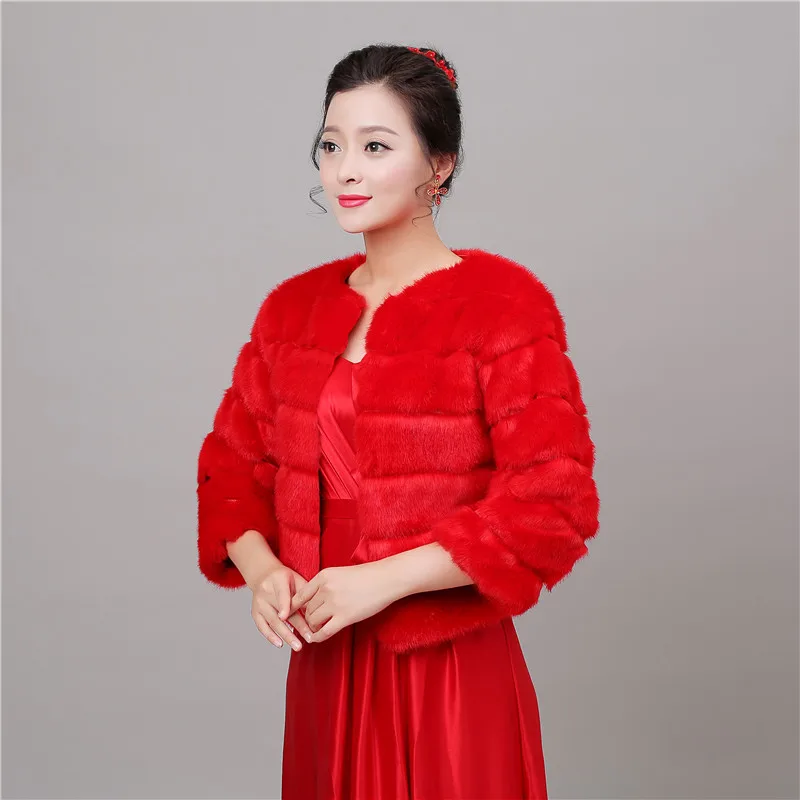 Сезон красный искусственный мех свадебные куртки-Болеро свадебное пальто накидка шали шарфы