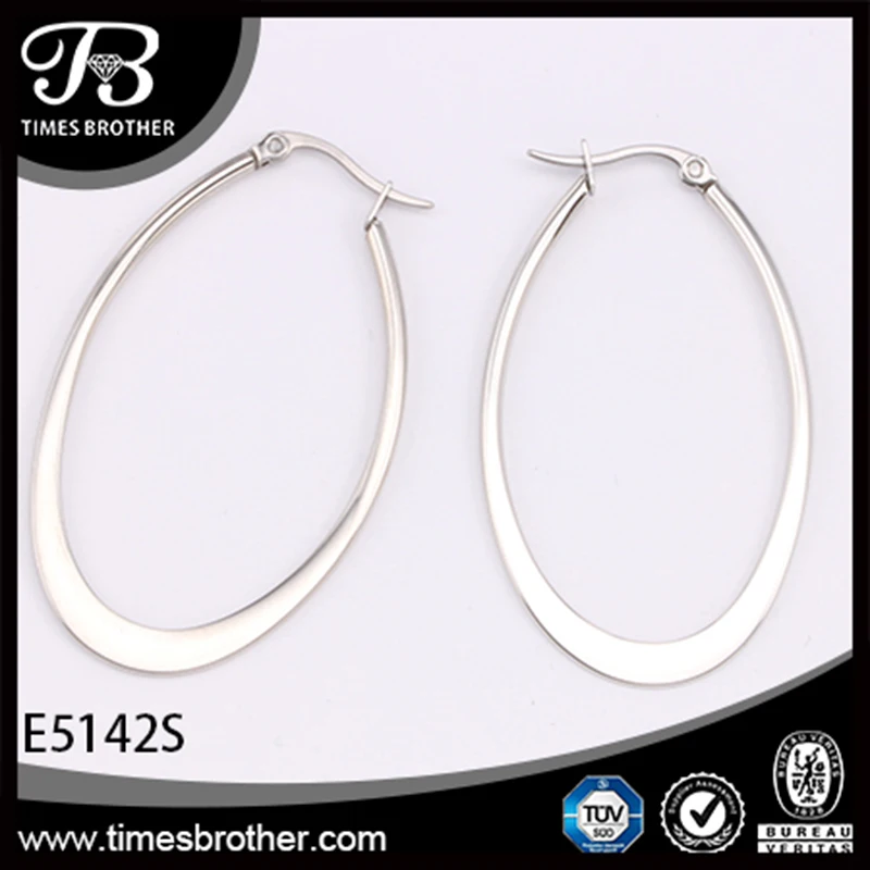 Серебряные плоские овальные серьги-кольца из нержавеющей стали 316L блестящая
