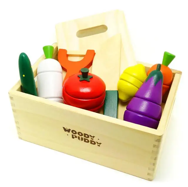 Wooden Kitchen Toys Cutting Fruit Vegetable Play Food Kids Wooden Toy