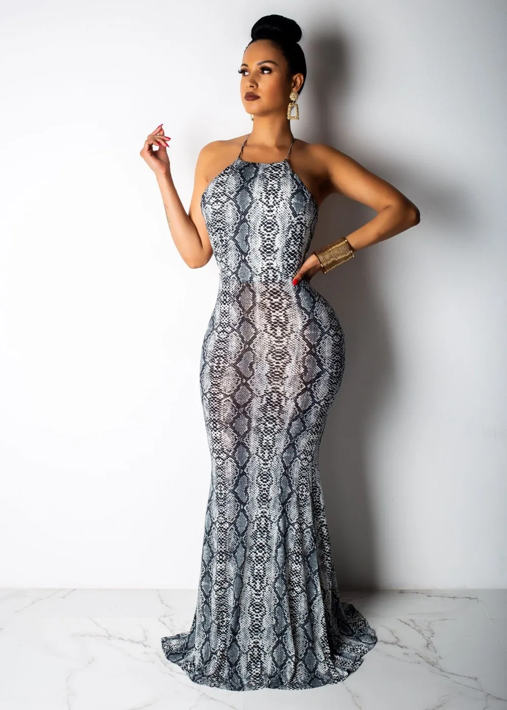 snakeskin maxi dress