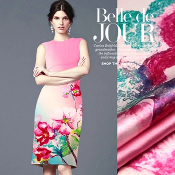 

2016 New Pure Heavy Digital Printing Silk Fabric Silk Cheongsam Dress Cloth Stretch Satin A Tree In Qionghua