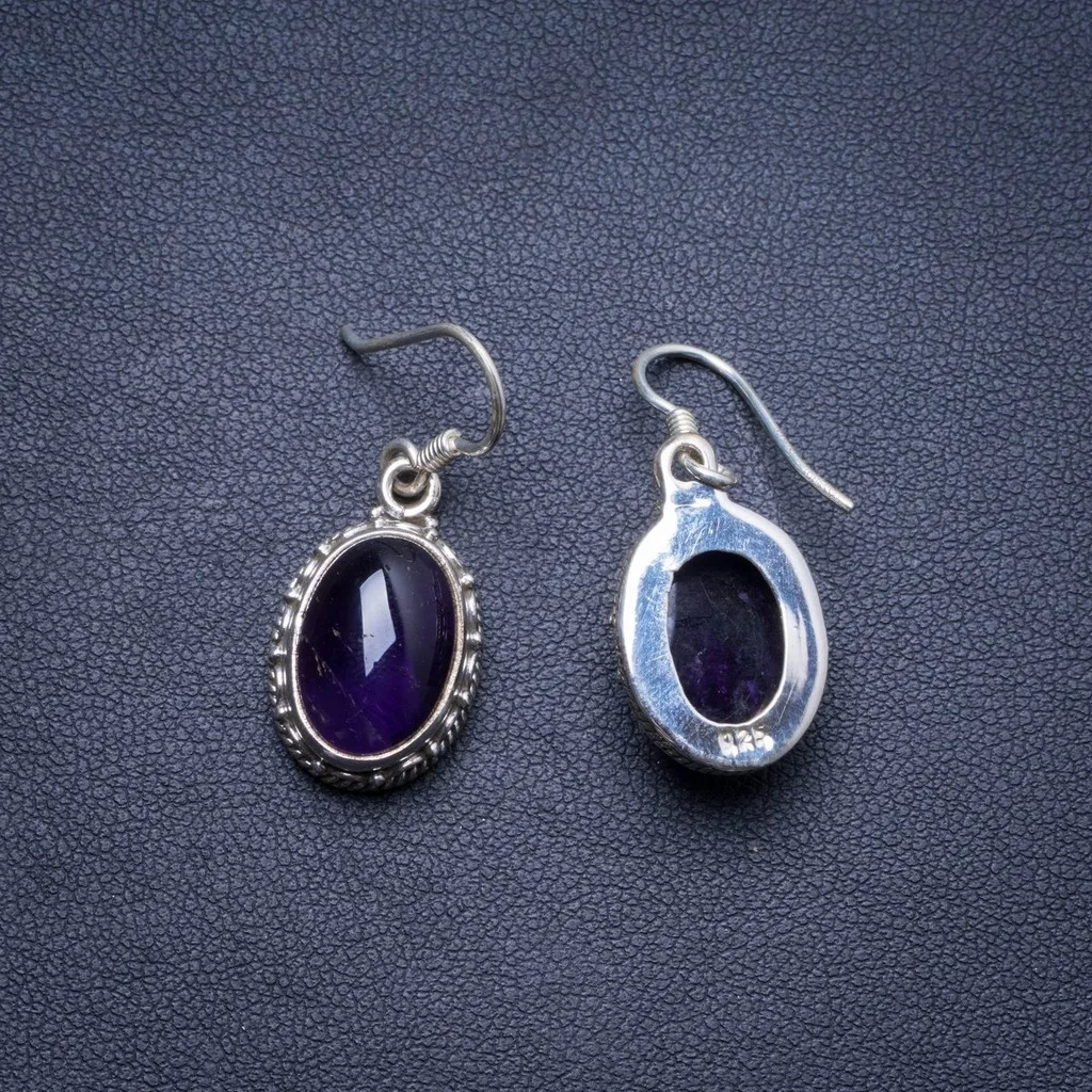

Natural Amethyst Handmade Unique 925 Sterling Silver Earrings 1.25" X4233