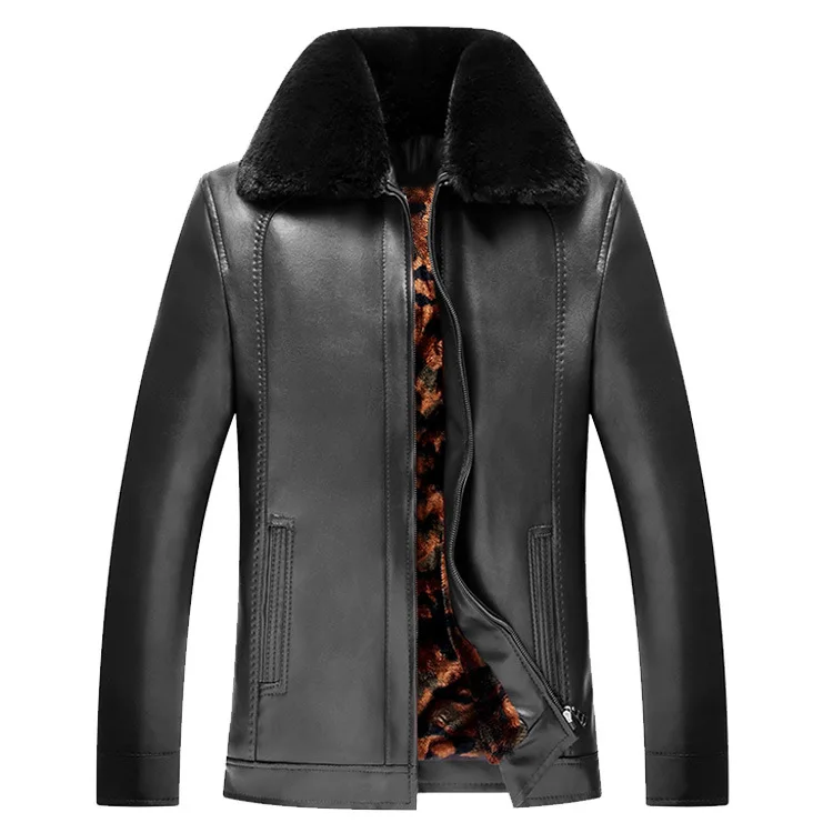 New Autumn Winter Bomber Leather Jacket Men Outwear Warm Thick Military