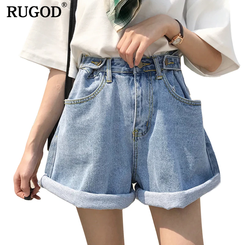 RUGOD новые весенние Летние повседневные джинсовые шорты с высокой регулируемой талией женские свободные стильные широкие джинсовые шорты короткие женские шорты