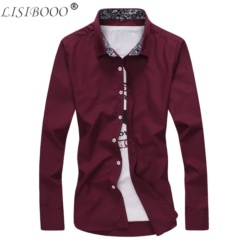 أزياء الرجال الصلبة قمصان طويلة الأكمام بدوره إلى أسفل طوق الرجال اللباس قميص عارضة الأعمال العمل قميص الذكور يتأهل camisa دي هومبر