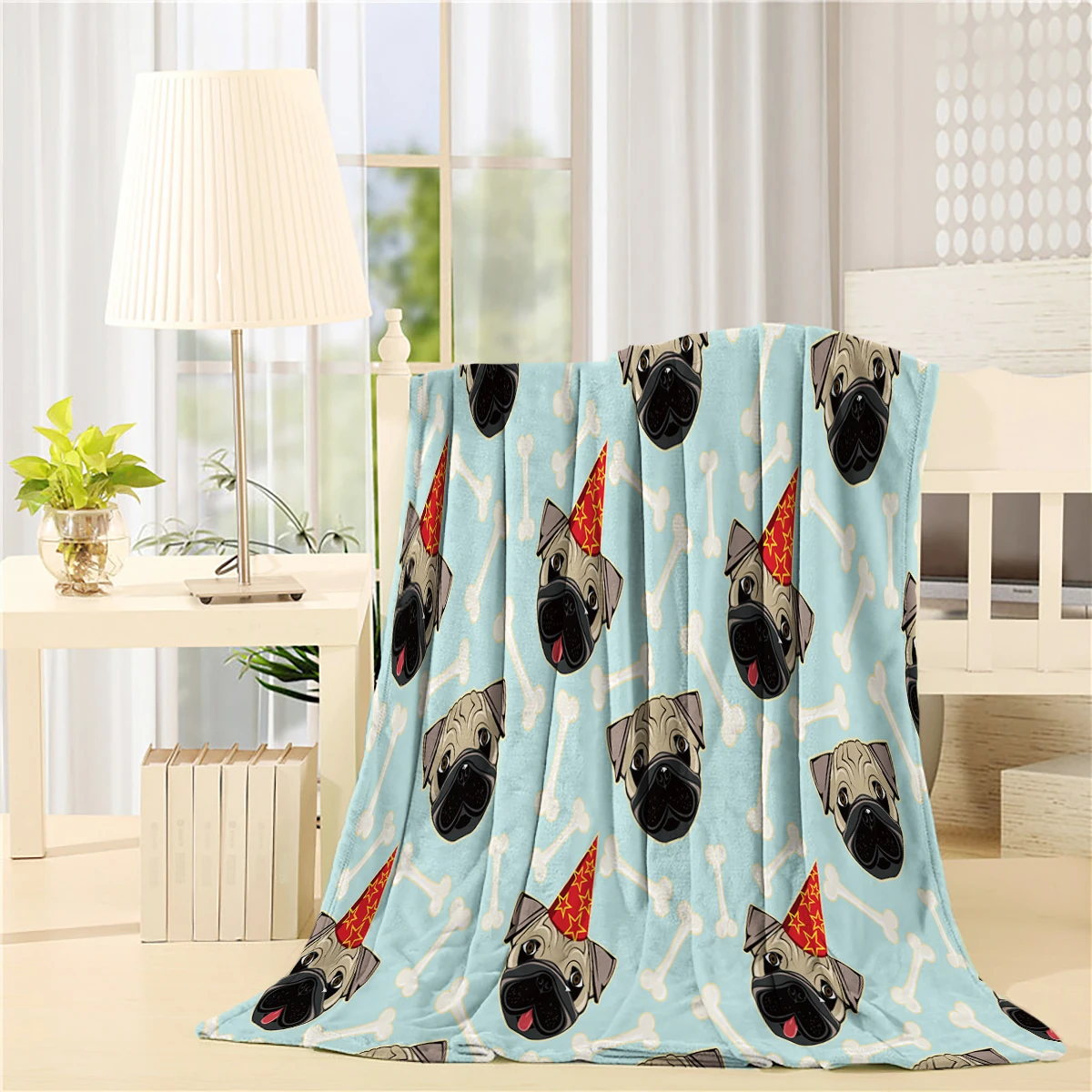 CHARMHOME Cute Dog Pattern Blanket Fleece French Bulldog Bone Christmas