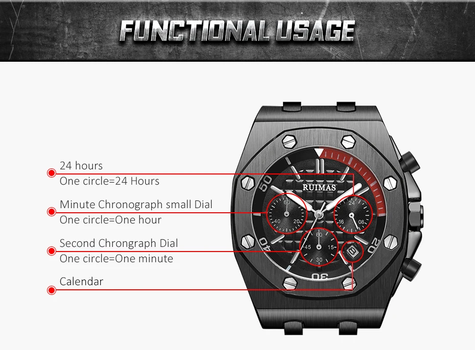 RUIMAS Chronograph Men Sport Watch Fashion Silicone Army Military Watches Relogio Masculino Quartz Wrist Watch Clock Men