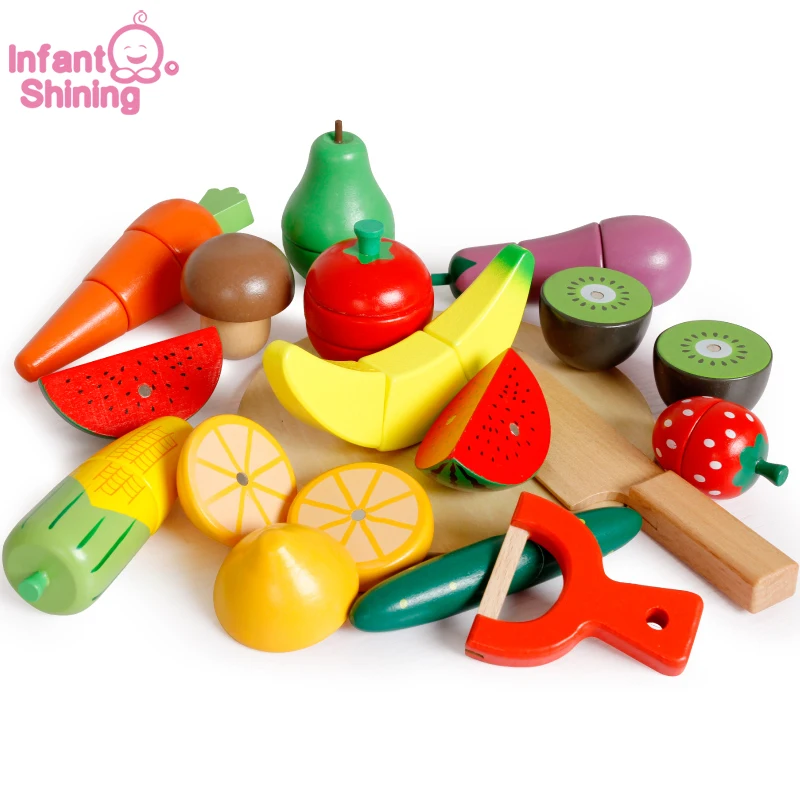 

Pretend Toy Children Wood Fruits and Vegetables Magnetic Toys Gift Cutting Fruit Creature Blocks Model Kit