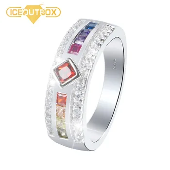 

Square Rainbow Crystal 925 Sterling Silver Ring With Shining Rhinestone For Women Finger Accessories Wedding Engagement Jewelry