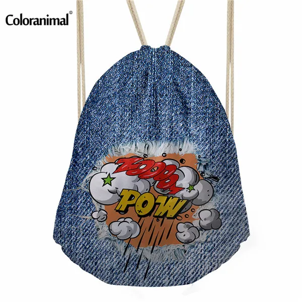 Coloranimal тренд джинсовый дизайн женская сумка на шнурке String Bolsas sac основной рюкзак сумка для детей мальчиков и девочек сумка для хранения Mochila - Цвет: CC5139Z3