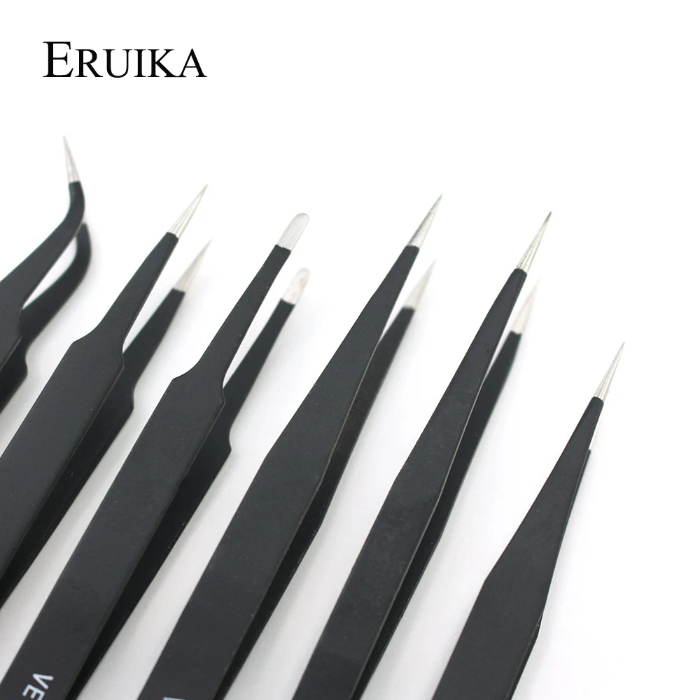 

ERUIKA 1pcs Black Eyebrow Tweezers Extension Clip Ultra Precision Stainless Steel Picker for Rhinestone Nail Art Tweezers