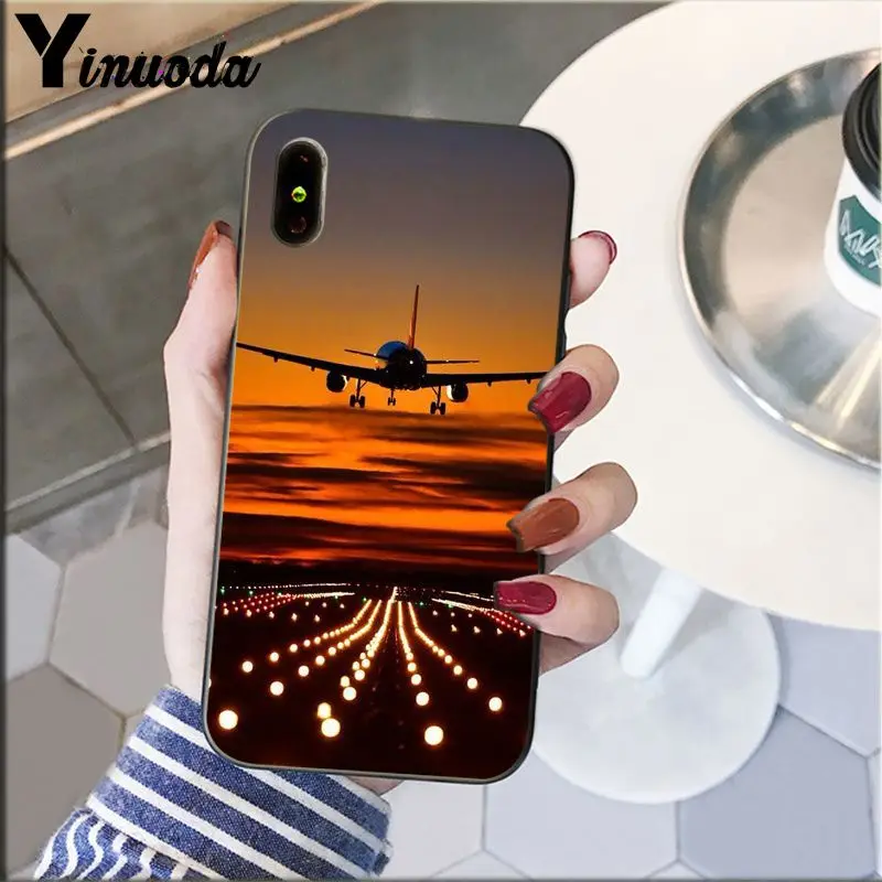 Airplane travel in the sunset