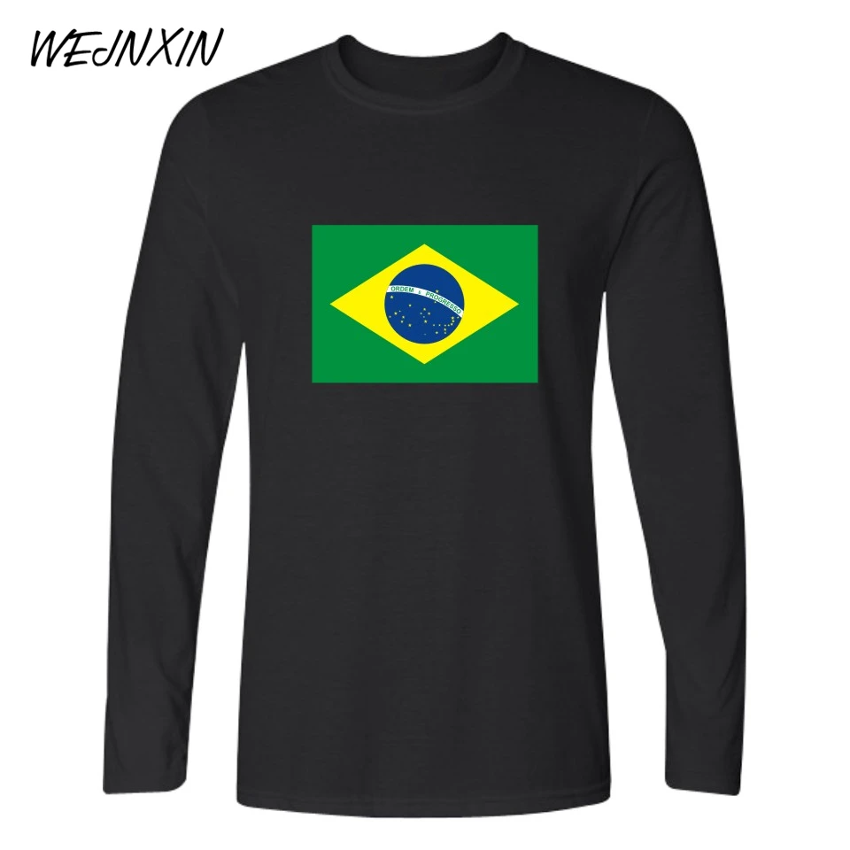 VAGROVSY Brazil Flag Print Spring Long Sleeve T shirts Cotton Flag T