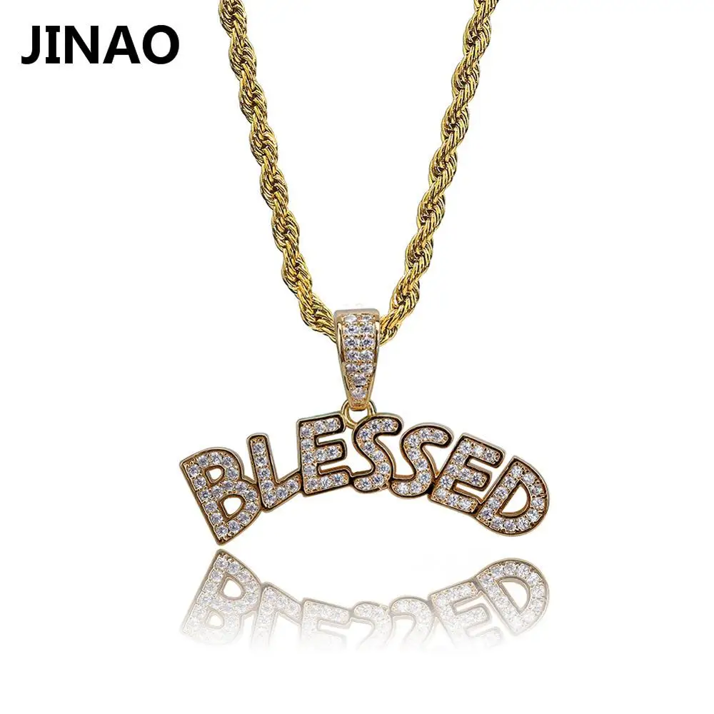 JINAO Blessed Iced Out ожерелье и кулон для мужчин t буквы Золотой Цвет кубический циркон ожерелье хип-хоп для мужчин и женщин ювелирные изделия подарки - Окраска металла: Gold