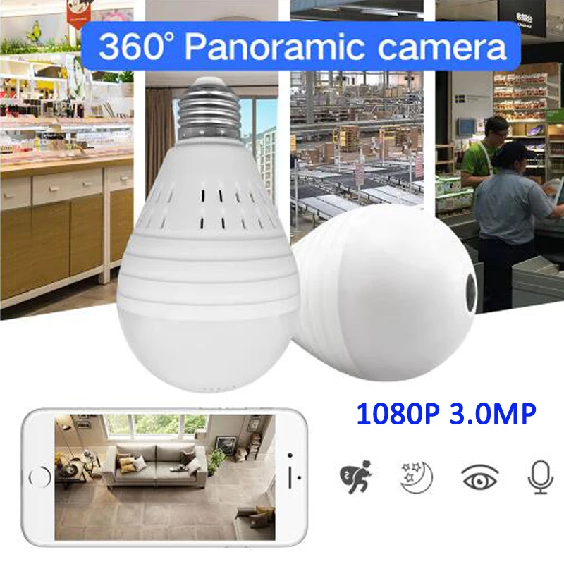 1080P Bulb Light Wireless IP Camera 3.0 MP 360 Degree Panoramic FishEye Security CCTV Camera Wifi P2P Motion Detection IP Camera