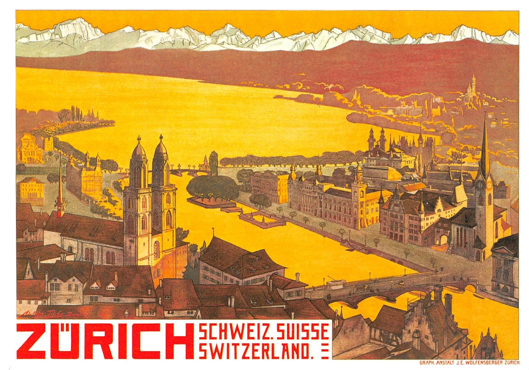 Vintage European Travel Poster Switzerland Zurich Classic Canvas