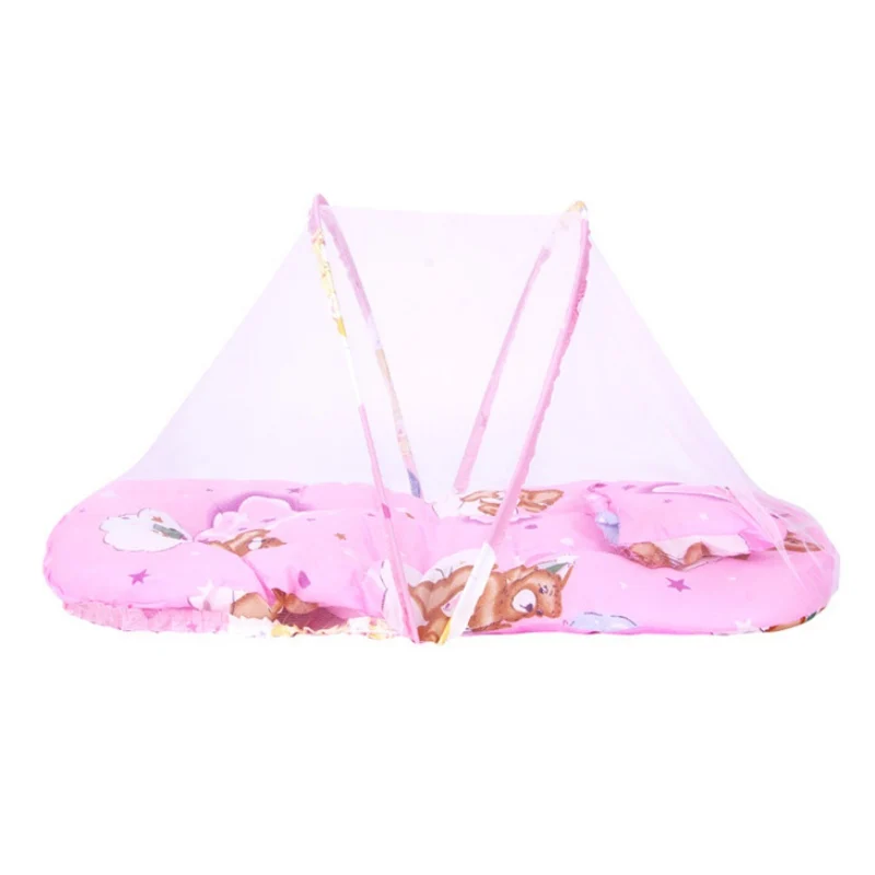Летний детский комаров колыбель с защитой от насекомых сетка с портативным складным навесом подушка+ Милая Подушка Матрас детские постельные принадлежности - Цвет: Розовый