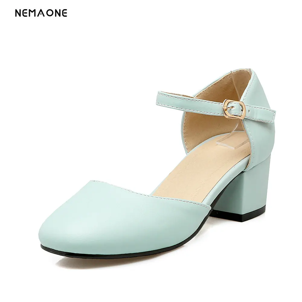 

NEMAONE 2018 fashion new arrive women pumps round toe high quality pu shallow high heels shoes