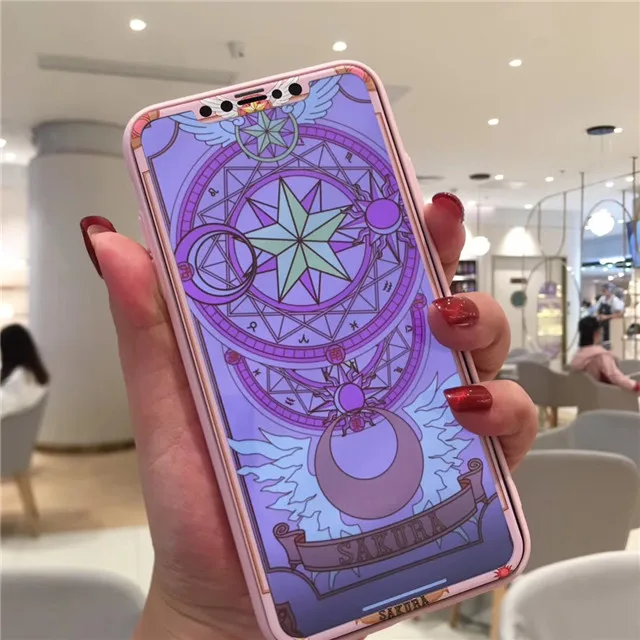 HD закаленное стекло для iphone 7 Plus 6 6S 8 XR X XS Max защита экрана+ стекло задняя крышка Cardcaptor узор с Сакурой чехол для телефона