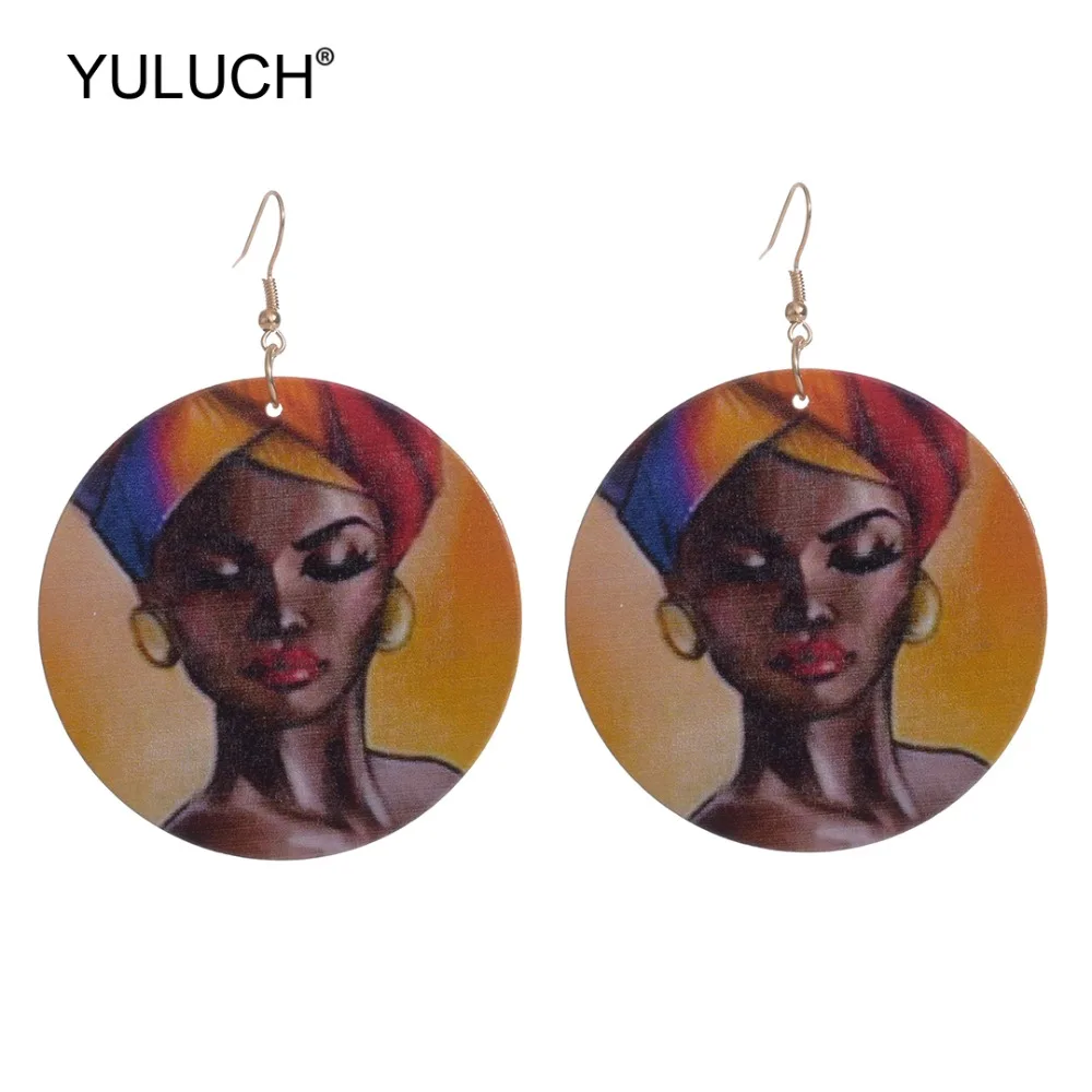 YULUCH 2019 год африканские женские круглые деревянные серьги с принтом суперзвезды