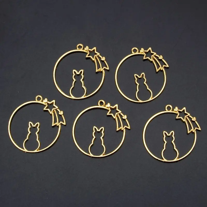 

5Pcs Sitting Cat Resin Frames Open Bezels Setting Blank Pendant Jewelry Making
