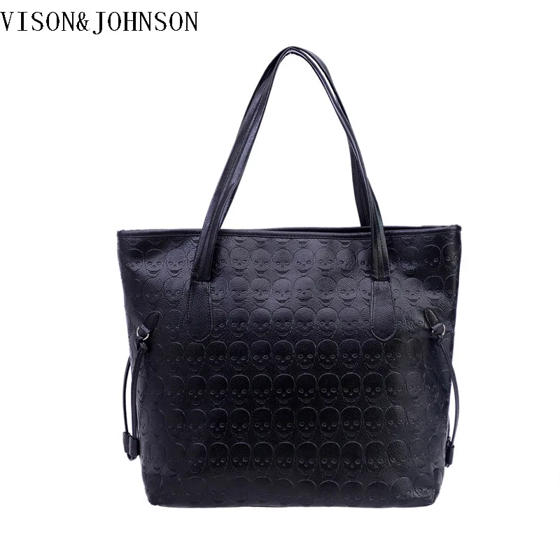 Leather Skull Bags VISON&JOHNSON Weekender Shopping Bag Large Totes Bags For work For School ...