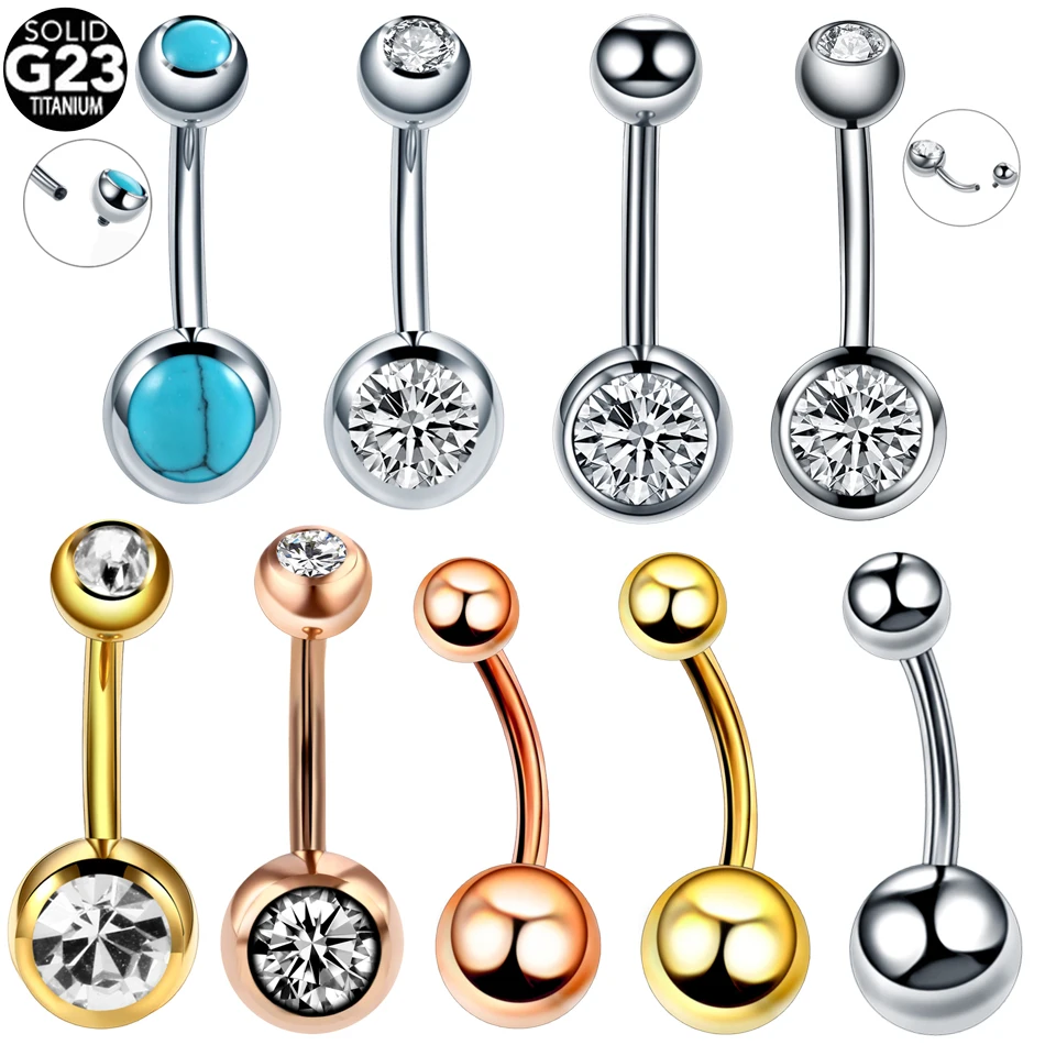 1PC G23 Titanium Crystal Gem Curved Barbell Rings Belly Button Navel